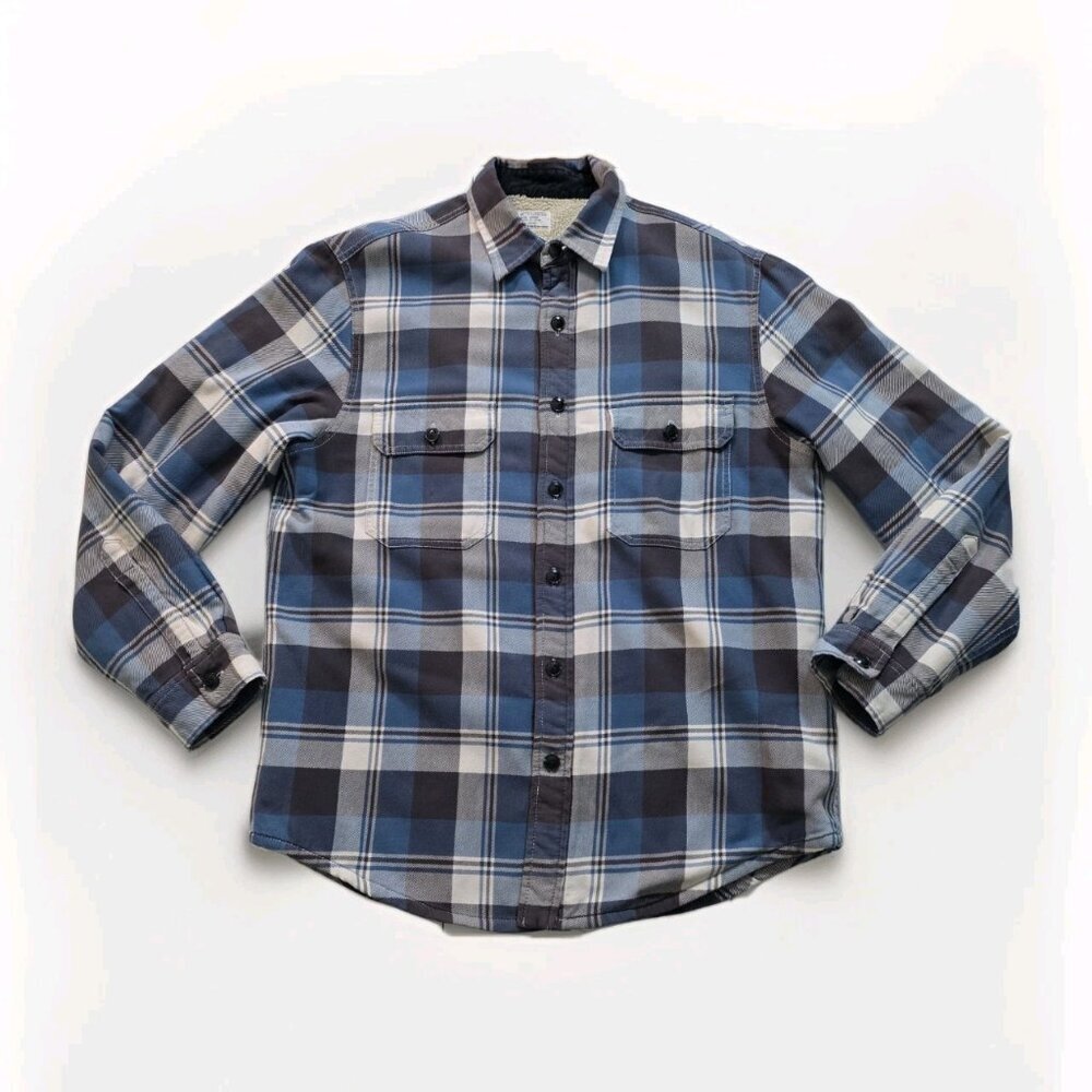 J Crew Workwear Plaid Shacket Men M Blue White Sherpa Lined Cotton Cabin Outdoor - Picture 9 of 16